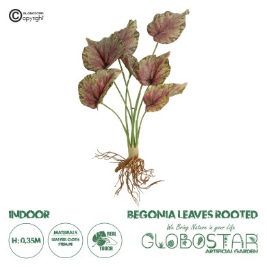 GloboStar® Artificial Garden BEGONIA LEAVES ROOTED 21490 Τεχνητό Διακοσμητικό Φυτό Πολύχρωμη Βιγόνια Μ25 x Π14 x Υ35cm